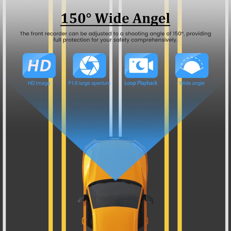 NHOPEEW Dash Camera for Car - 3 Inch 1080P IPS Touchscreen Car Camera - G-Sensor/Loop Recording / 24H Parking Monitor / 150Â° Wide Angle/Night Vision/Exposure Compensation/Support TF Card - Image 3