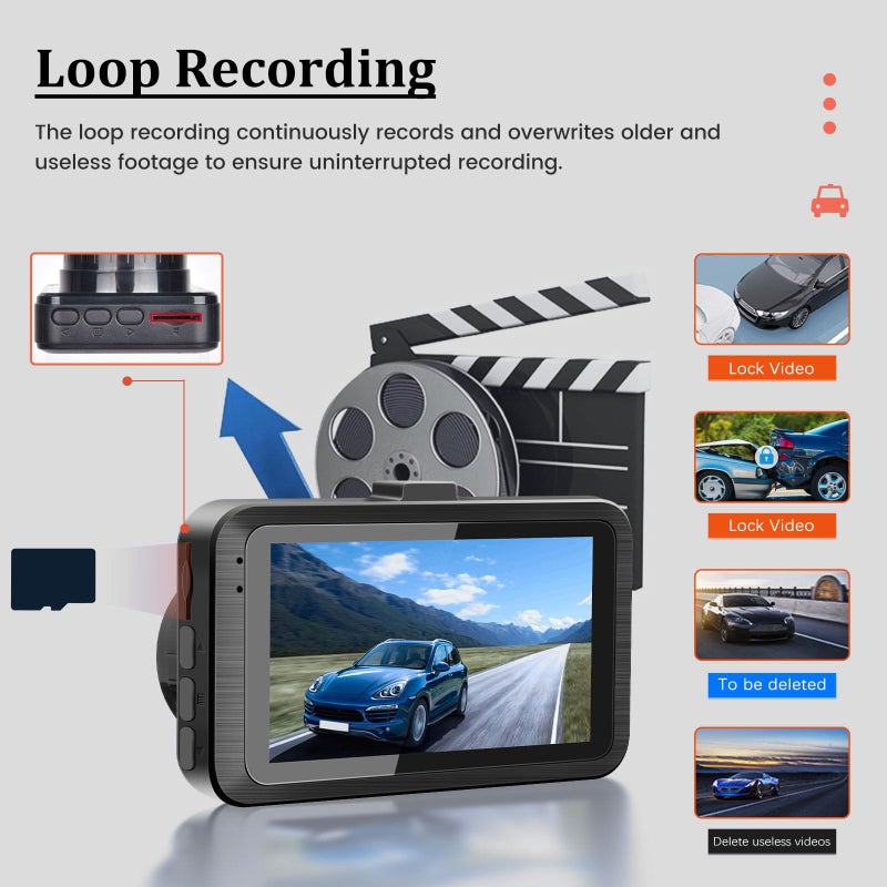 NHOPEEW Dash Camera for Car - 3 Inch 1080P IPS Touchscreen Car Camera - G-Sensor/Loop Recording / 24H Parking Monitor / 150Â° Wide Angle/Night Vision/Exposure Compensation/Support TF Card - Image 4