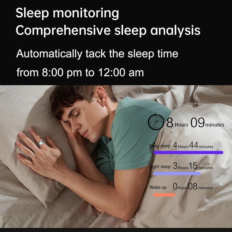 حلقة ذكية, 19.8MM الصحة حلقة اللياقة البدنية, مراقبة معدل ضربات القلب, تتبع النوم, حلقة ضغط الدم, مقياس الخطوات, مقاومة للماء تتبع اللياقة البدنية, لا اشتراك التطبيق, عمر البطارية الطويل, أسود - Image 3