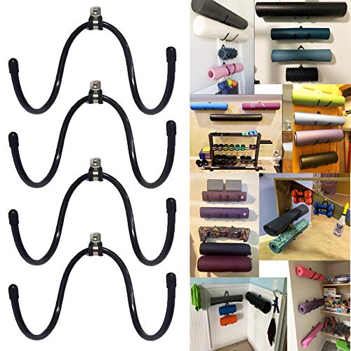 Pmsanzay Yoga Mat Foam Rollers Wall Rack Wall Storage Mount Wall Holder Storage Shelf for Foam Rollers and Yoga Mat/Sports Sweat Towel, Up to 20Lbs - No Mat - Upgrade - 4/PK - Image 1