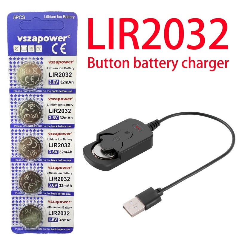 White LIR2032 Charger Set With 5 Rechargeable Button Batteries - Image 3