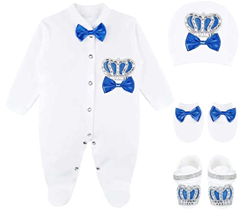 Lilax Baby Boy Jewels Crown Layette 4 Piece Gift Set 36 Months Royal Blue - Image 1