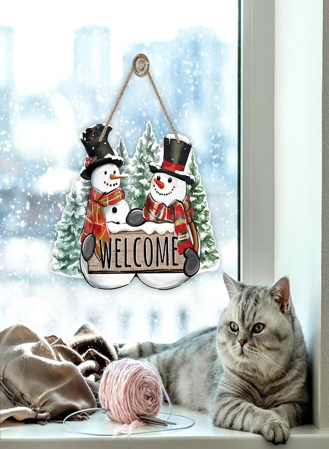 Bolisom Welcome Winter Snowman Front Door Sign, Pine Tree Farmhouse Wood Hanger Outdoor Outside Porch Home Decor, Rustic Christmas Snowflake Wooden Wreath Indoor Wall Hanging Decoration - Image 5