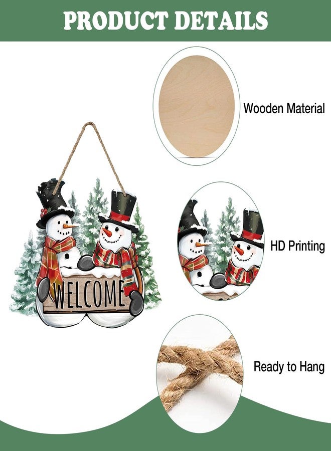 Bolisom Welcome Winter Snowman Front Door Sign, Pine Tree Farmhouse Wood Hanger Outdoor Outside Porch Home Decor, Rustic Christmas Snowflake Wooden Wreath Indoor Wall Hanging Decoration - Image 3