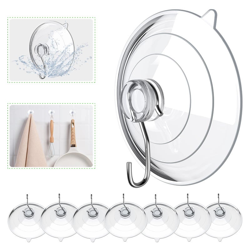 Hangerspace Suction Cup Hooks, 2.5 Inches Clear Suction Cups with Metal Hooks Large Suction Cup for Kitchen Bathroom Shower Wall Window Door - 8 Pack - Image 1