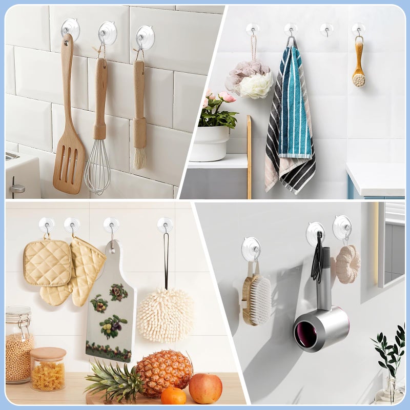 Hangerspace Suction Cup Hooks, 2.5 Inches Clear Suction Cups with Metal Hooks Large Suction Cup for Kitchen Bathroom Shower Wall Window Door - 8 Pack - Image 2