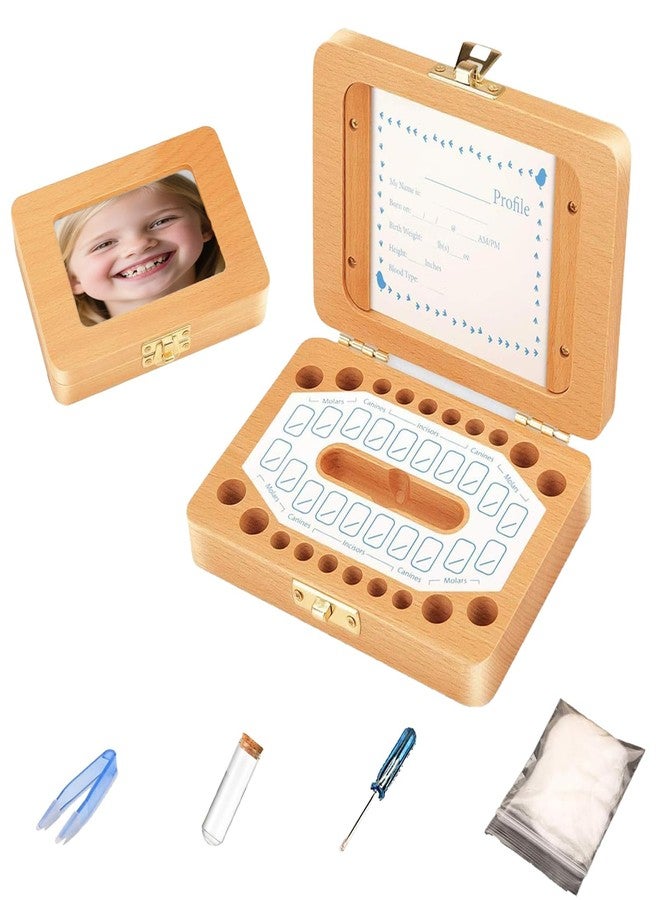 THAIYXFOEV Tooth Fairy Keepsake Box for Girls & Boys, Tooth Fairy Box for 20 Baby Teeth, Wooden Tooth Storage & Saver Box for Lost Teeth, Tooth Fairy Gifts for Birthday - Image 1