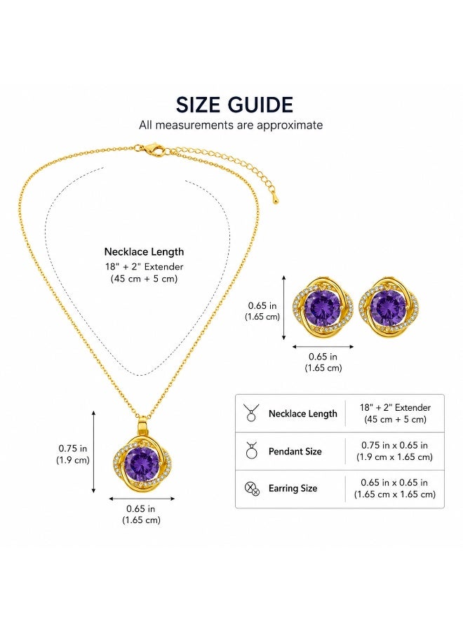 Gold Tone Purple Zircon Jewelry Set for Women, Necklace and Earrings Set, Elegant Round Pendant with Sparkling Rhinestone Look, Fashion Jewelry Gift for Party, Wedding, Evening Wear and Daily Outfit - Image 4