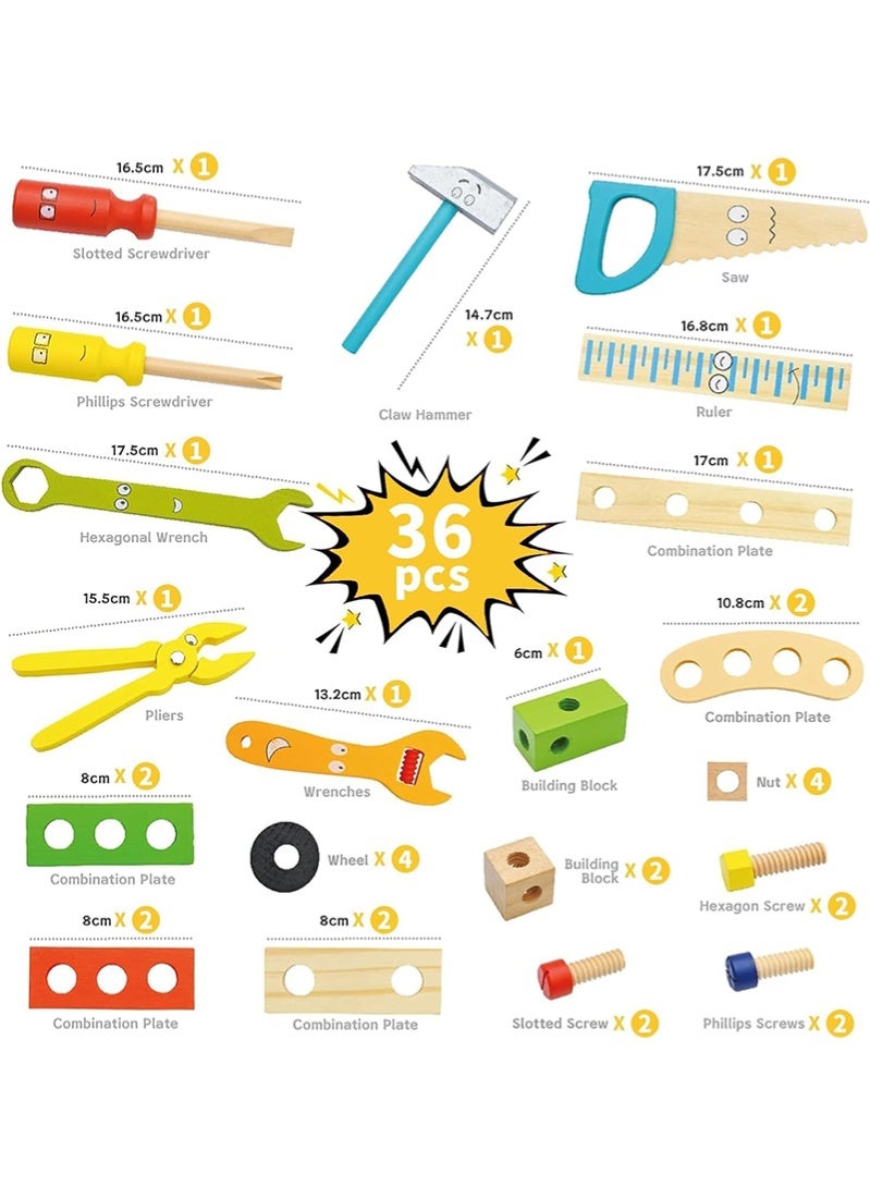 توبيتش ألعاب مونتيسوري التعليمية للبناء للأولاد والبنات، مجموعة أدوات خشبية، مجموعة أدوات خشبية وأدوات لعب تظاهرية هدية للأطفال - Image 3