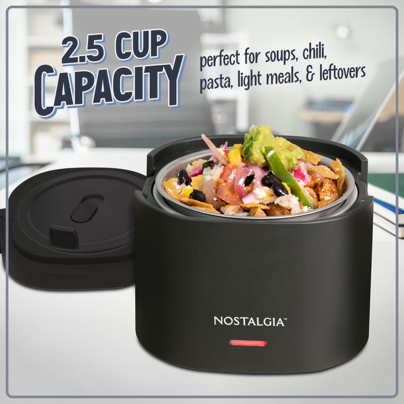 Nostalgia Portable 20-Ounce Electric Heated Lunch Box â€“ Travel Size 2.5 Cup Capacity for Soup, Chili, and Leftovers â€“ Leak Proof Silicone Sealed Lid, Foldable Carry Handle, Detachable Cord â€“ Black - Image 4
