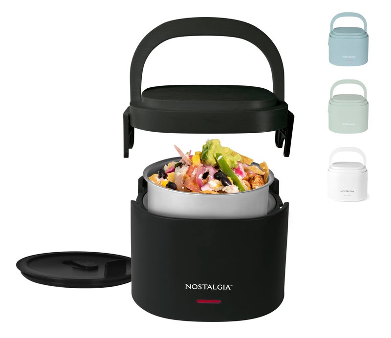Nostalgia Portable 20-Ounce Electric Heated Lunch Box â€“ Travel Size 2.5 Cup Capacity for Soup, Chili, and Leftovers â€“ Leak Proof Silicone Sealed Lid, Foldable Carry Handle, Detachable Cord â€“ Black - Image 1