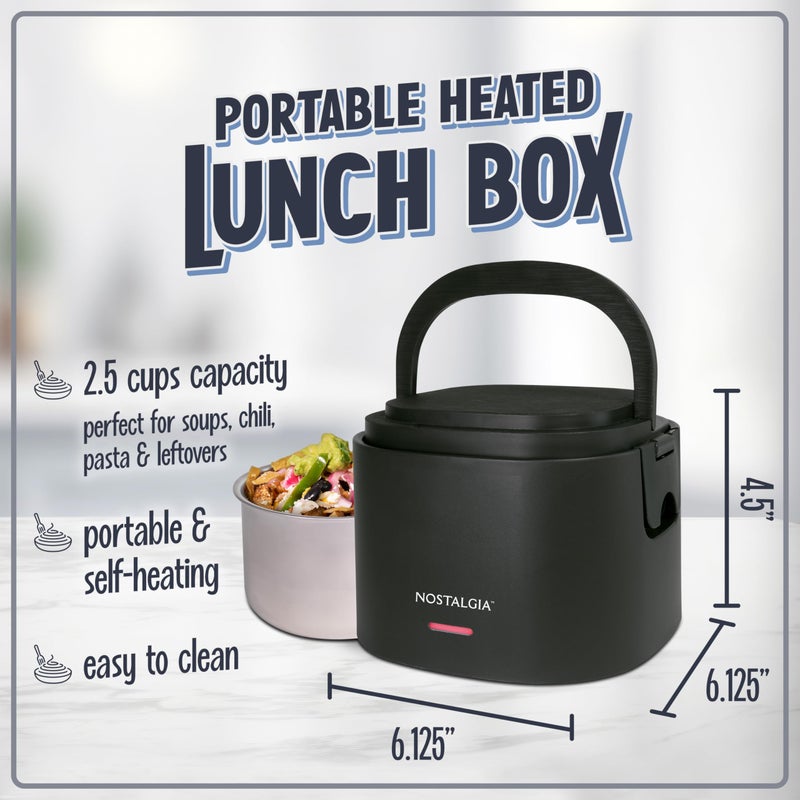 Nostalgia Portable 20-Ounce Electric Heated Lunch Box â€“ Travel Size 2.5 Cup Capacity for Soup, Chili, and Leftovers â€“ Leak Proof Silicone Sealed Lid, Foldable Carry Handle, Detachable Cord â€“ Black - Image 2