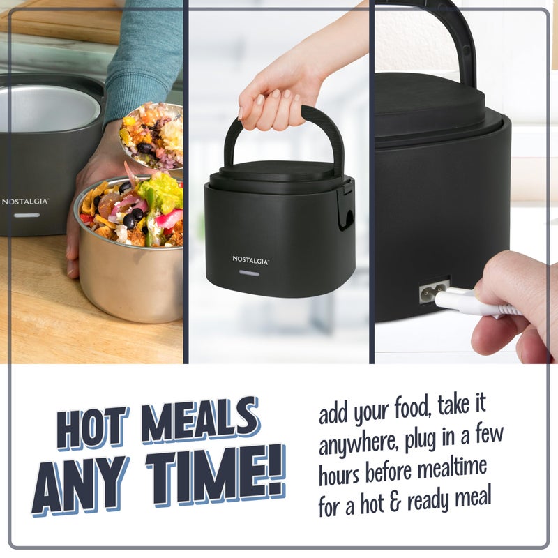 Nostalgia Portable 20-Ounce Electric Heated Lunch Box â€“ Travel Size 2.5 Cup Capacity for Soup, Chili, and Leftovers â€“ Leak Proof Silicone Sealed Lid, Foldable Carry Handle, Detachable Cord â€“ Black - Image 5