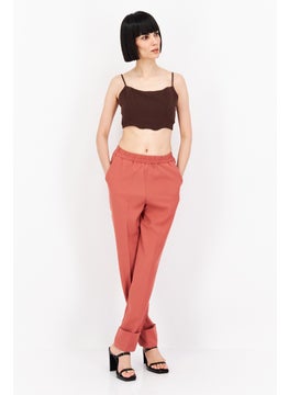 Y.A.S Women Regular Fit Plain Wide Leg Pants, Brown  - Image 4