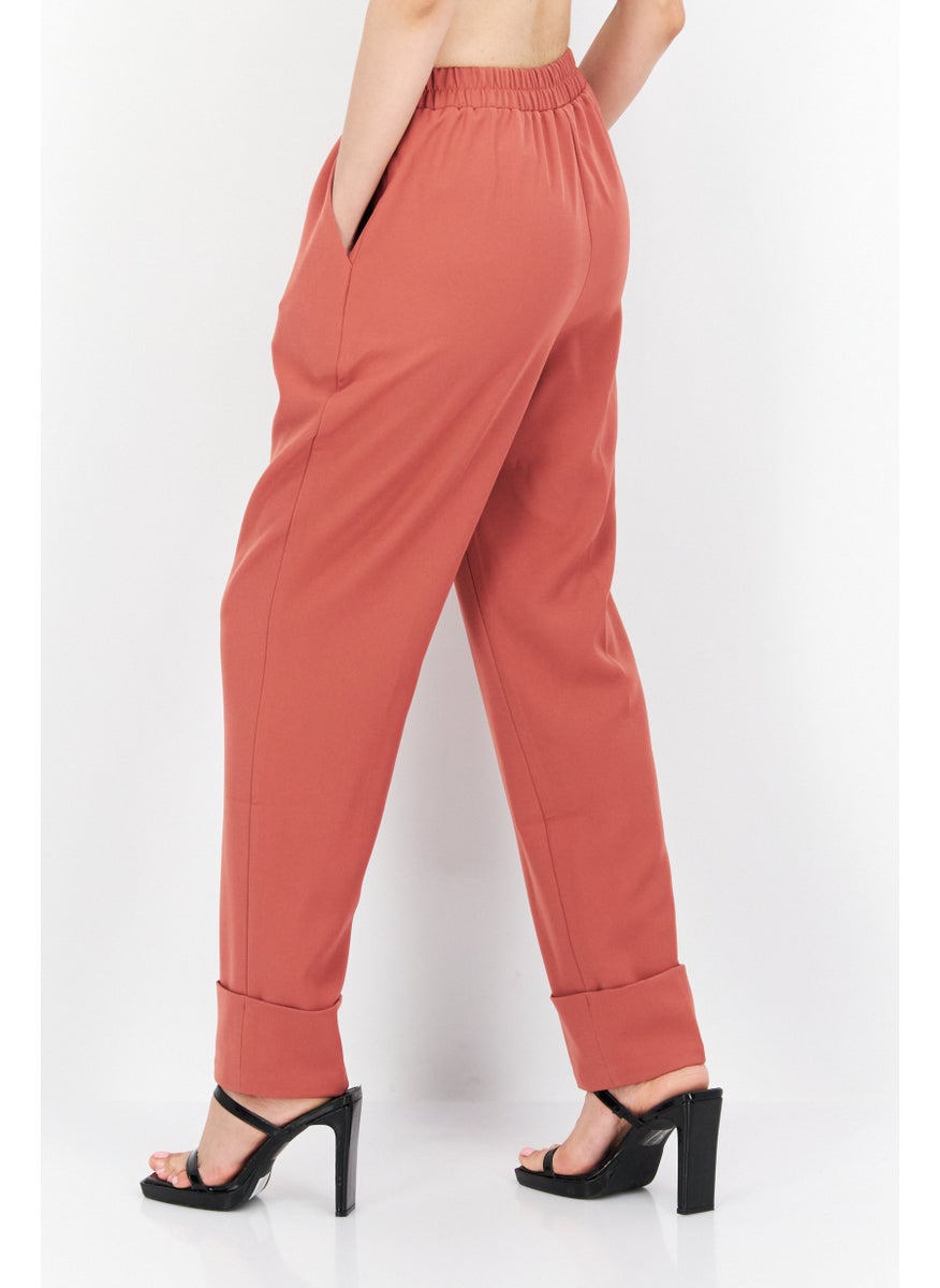 Y.A.S - Women Regular Fit Plain Wide Leg Pants, Brown - Image 1