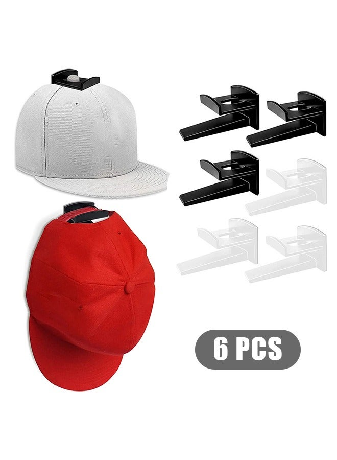 6 Pcs Magic Hat Hangers Adhesive Hat Hooks, No Drilling Strong Hat Rack for Baseball Caps, Minimalist Hat Organizer Display for Home Decor (Black+White)  - Image 1