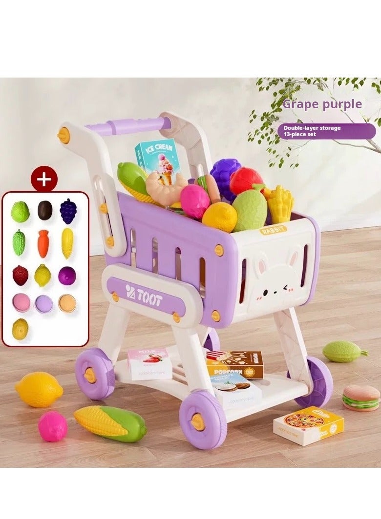 Children's kitchen double-layer storage kitchen trolley toy - 13-piece set, role-playing and life skills training  - Image 2
