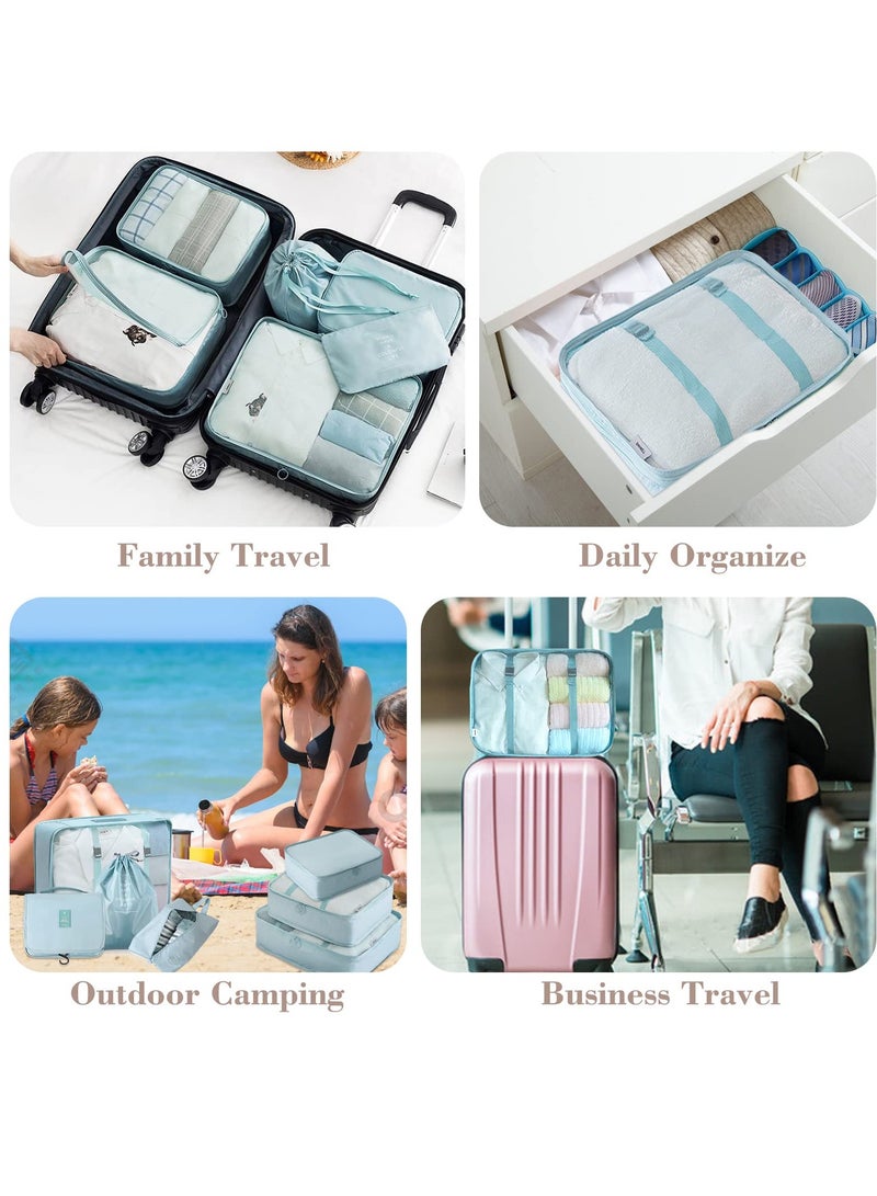 SYOSI Packing Cubes for Travel, 8 Pcs Luggage Organizers with Toiletry Bag Shoes Bag Made with Wearable Waterproof Fabric for Travel Accessories (Bright Blue)  - Image 2