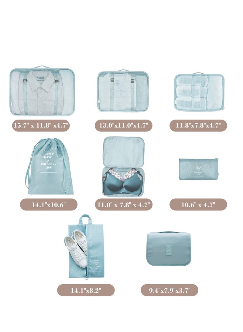 SYOSI Packing Cubes for Travel, 8 Pcs Luggage Organizers with Toiletry Bag Shoes Bag Made with Wearable Waterproof Fabric for Travel Accessories (Bright Blue)  - Image 4