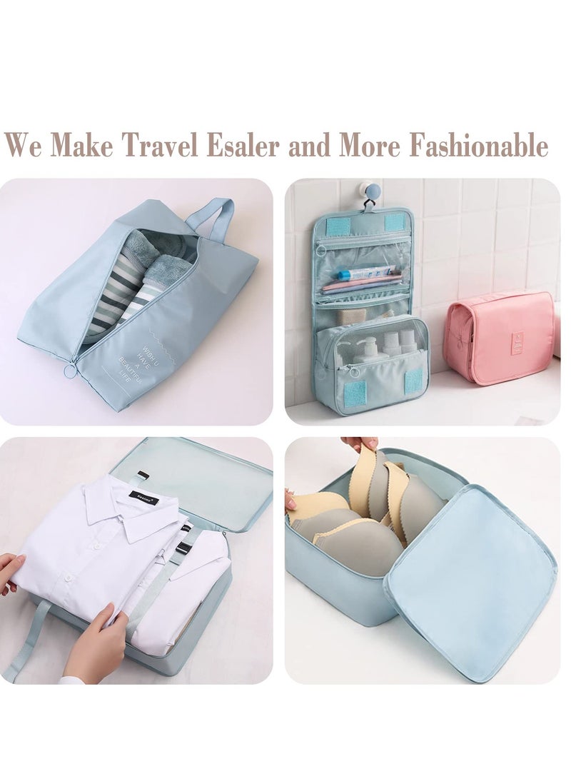 SYOSI Packing Cubes for Travel, 8 Pcs Luggage Organizers with Toiletry Bag Shoes Bag Made with Wearable Waterproof Fabric for Travel Accessories (Bright Blue)  - Image 3