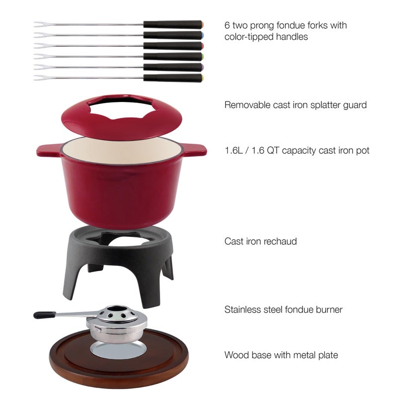 Swissmar Swissmar F66705 Sierra 1.6-Quart Cast Iron Meat Fondue Set, 11-Piece, Cherry Red  - Image 2