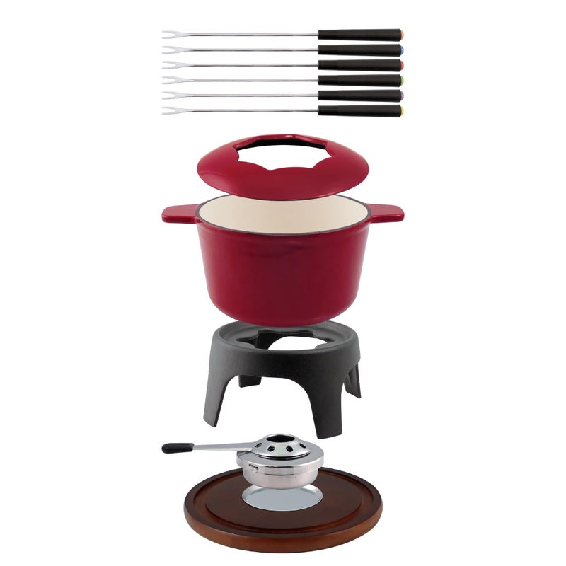 Swissmar Swissmar F66705 Sierra 1.6-Quart Cast Iron Meat Fondue Set, 11-Piece, Cherry Red  - Image 3
