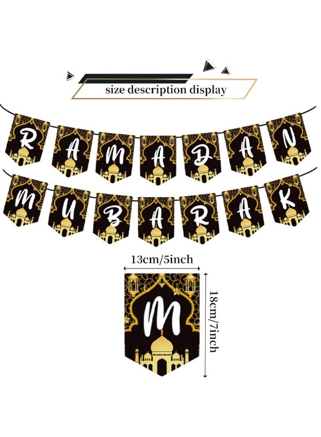 Chielor Ramadan Mubarak Eid Banner Ramadan Decoration Black Gold Eid Banner Muslim Islamic Party Decoration Shiny Gold Star Moon Garland for Eid Party Decoration Indoor and Outdoor Decoration - Image 3
