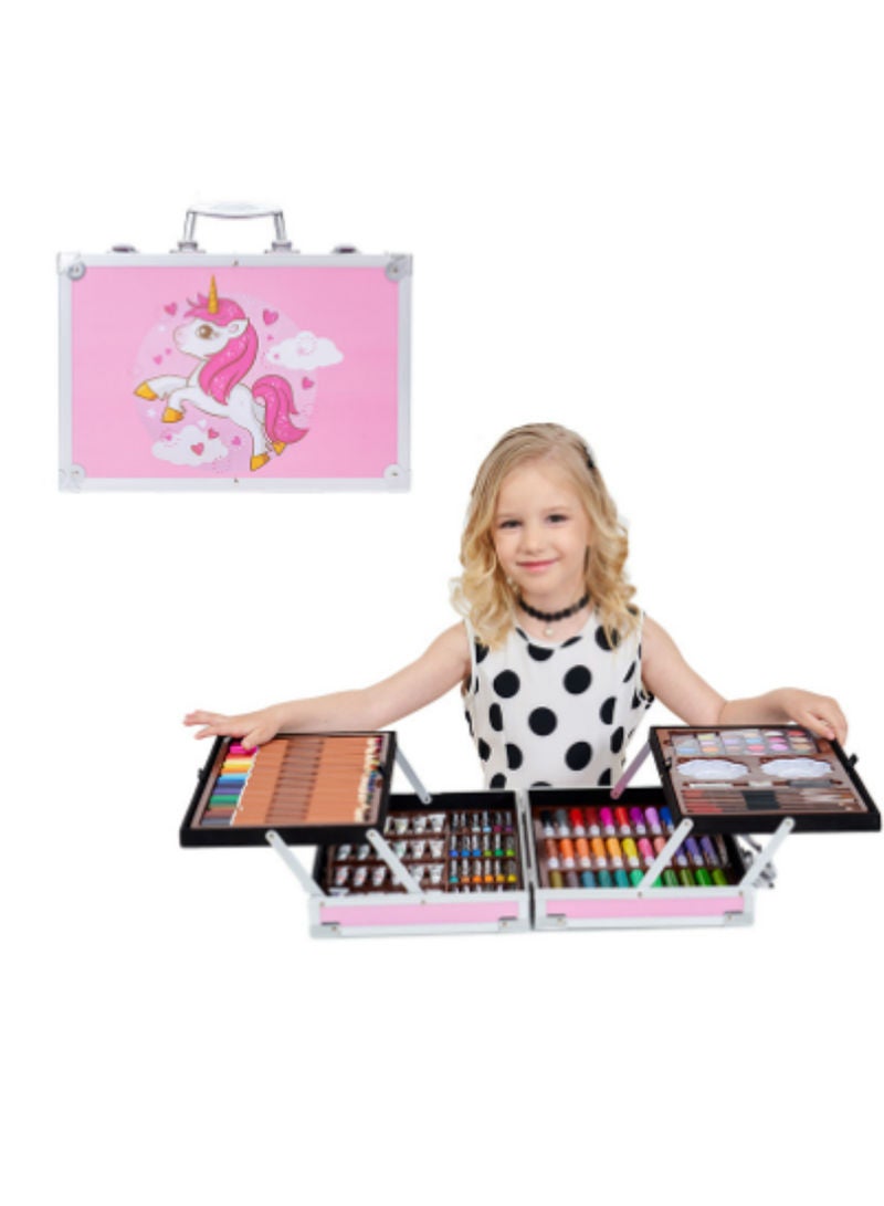 Kidle مجموعة رسم دهانات 200 قطعة مستلزمات فنية علبة هدايا من الألمنيوم للبنات والأولاد - Image 1