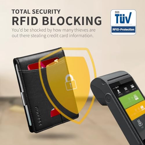 RUNBOX محفظة رن بوكس للنقود مع مشبك نحيف للرجال مع حماية RFID لحامل 11 بطاقة محفظة جلدية قابلة للطي صغيرة لمحفظة الجيب الأمامية هدية في علبة - Image 5