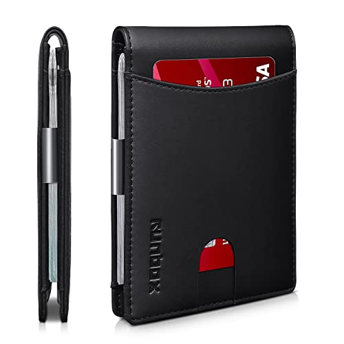 RUNBOX محفظة رن بوكس للنقود مع مشبك نحيف للرجال مع حماية RFID لحامل 11 بطاقة محفظة جلدية قابلة للطي صغيرة لمحفظة الجيب الأمامية هدية في علبة - Image 1