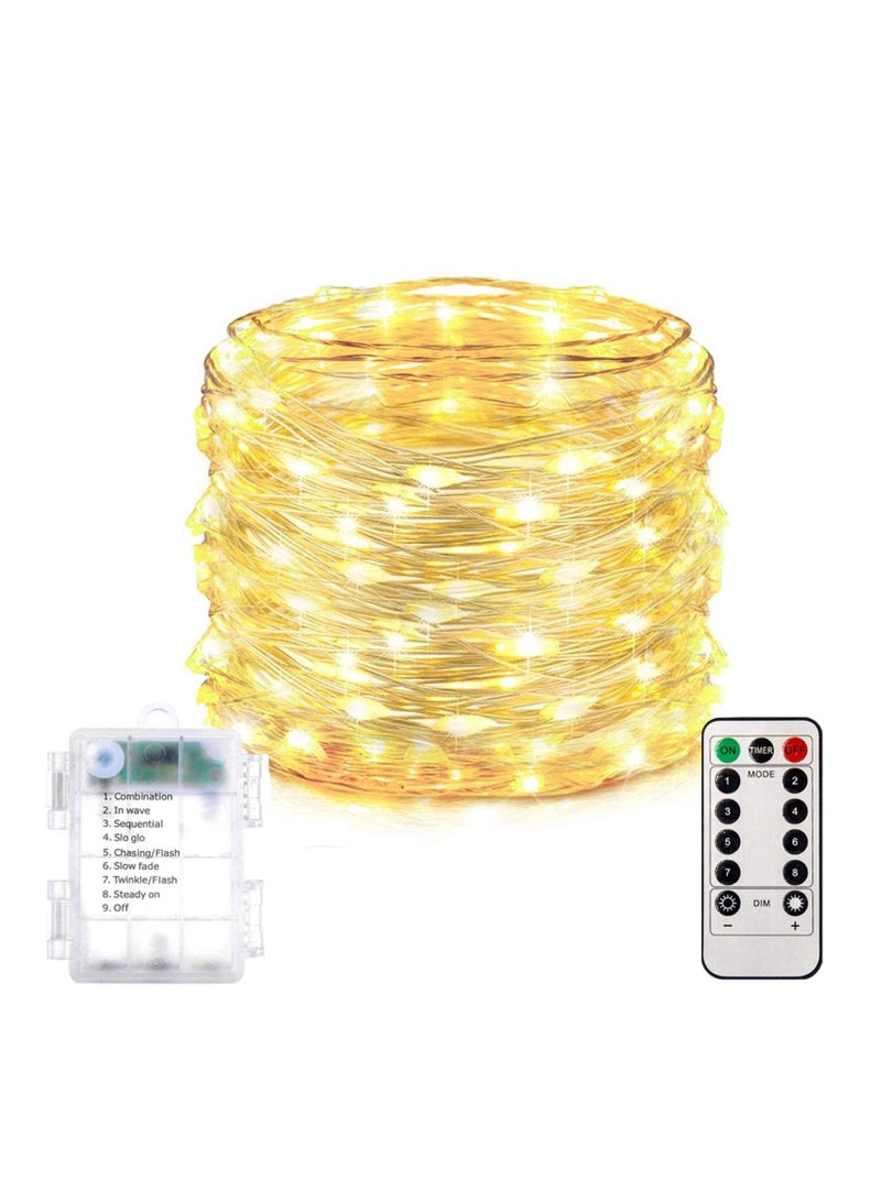 فلوشرينيك 100 خيوط إضاءة LED، أضواء خرافية مقاومة للماء لتزيين المهرجانات الداخلية والخارجية، صندوق بطارية مقاوم للماء مع 8 أوضاع، جهاز تحكم عن بعد لخيوط الإضاءة الخرافية، خيوط إضاءة LED لإضاءة المناسبات والديكور، أضواء زينة، أبيض دافئ 10 ملم - Image 1