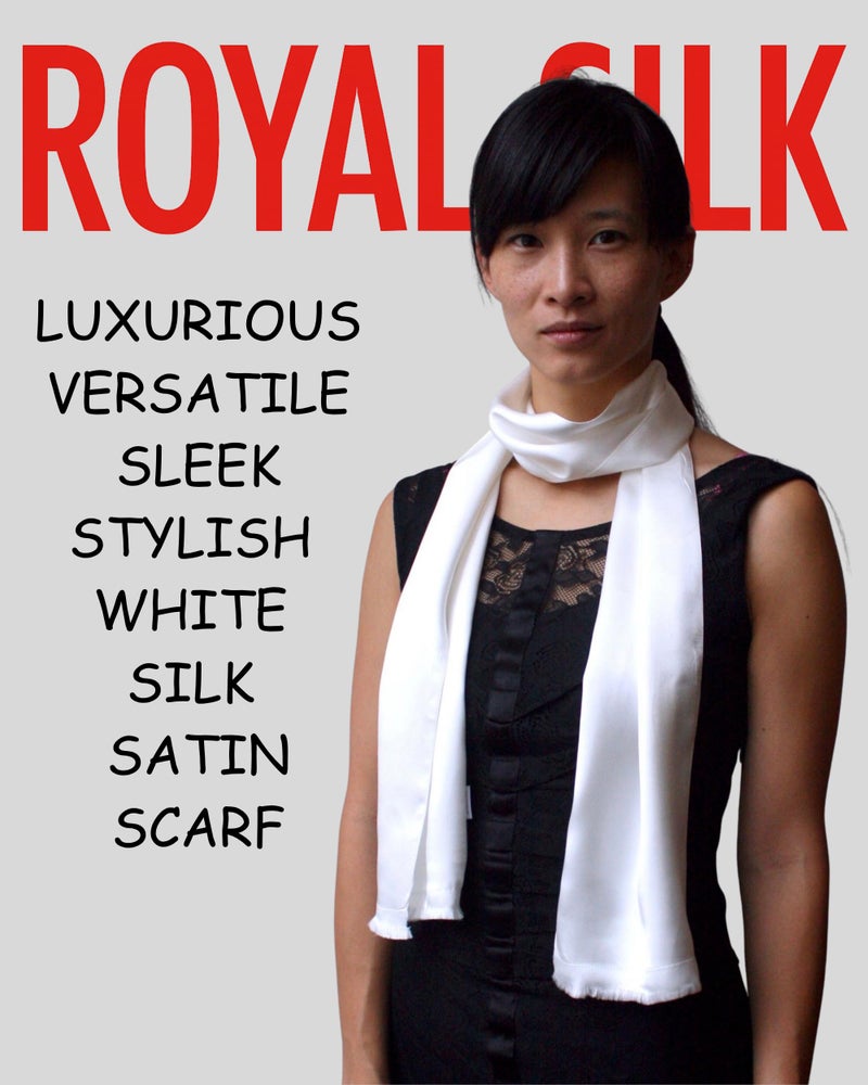 Royal Silk وشاح طيار من الحرير الملكي - أبيض فاتح - ناعم، سلس، أنيق - طبقتين - حرير ساتان أصلي - 100% حرير - Image 3