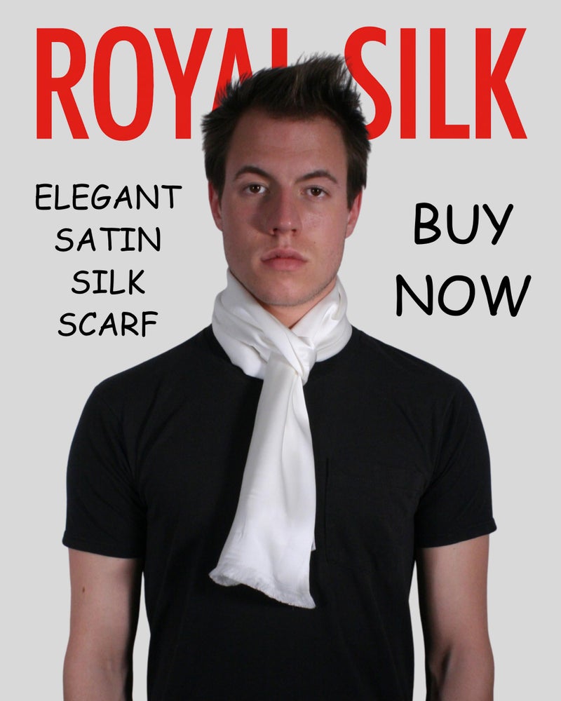 Royal Silk وشاح طيار من الحرير الملكي - أبيض فاتح - ناعم، سلس، أنيق - طبقتين - حرير ساتان أصلي - 100% حرير - Image 2