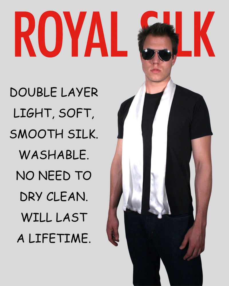 Royal Silk وشاح طيار من الحرير الملكي - أبيض فاتح - ناعم، سلس، أنيق - طبقتين - حرير ساتان أصلي - 100% حرير - Image 5