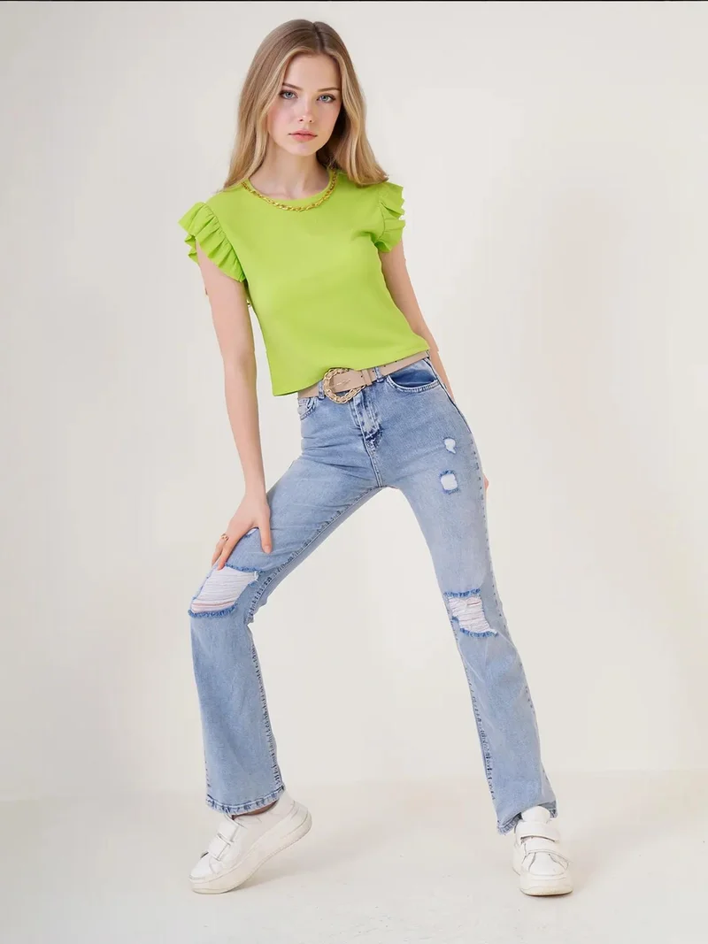 بيغ دارت بلوزة بياقة مستديرة مطرزة بنسيج بارز