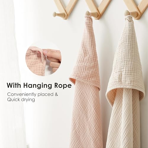 MairMore Hooded Baby Bath Towels, 100% Muslin Cotton Baby Girl Towels with Hood for Neutral Newborn Infants, Soft & Absorbent, Large Size - 32 * 32 Inches (Ivory & Pink) - Image 5
