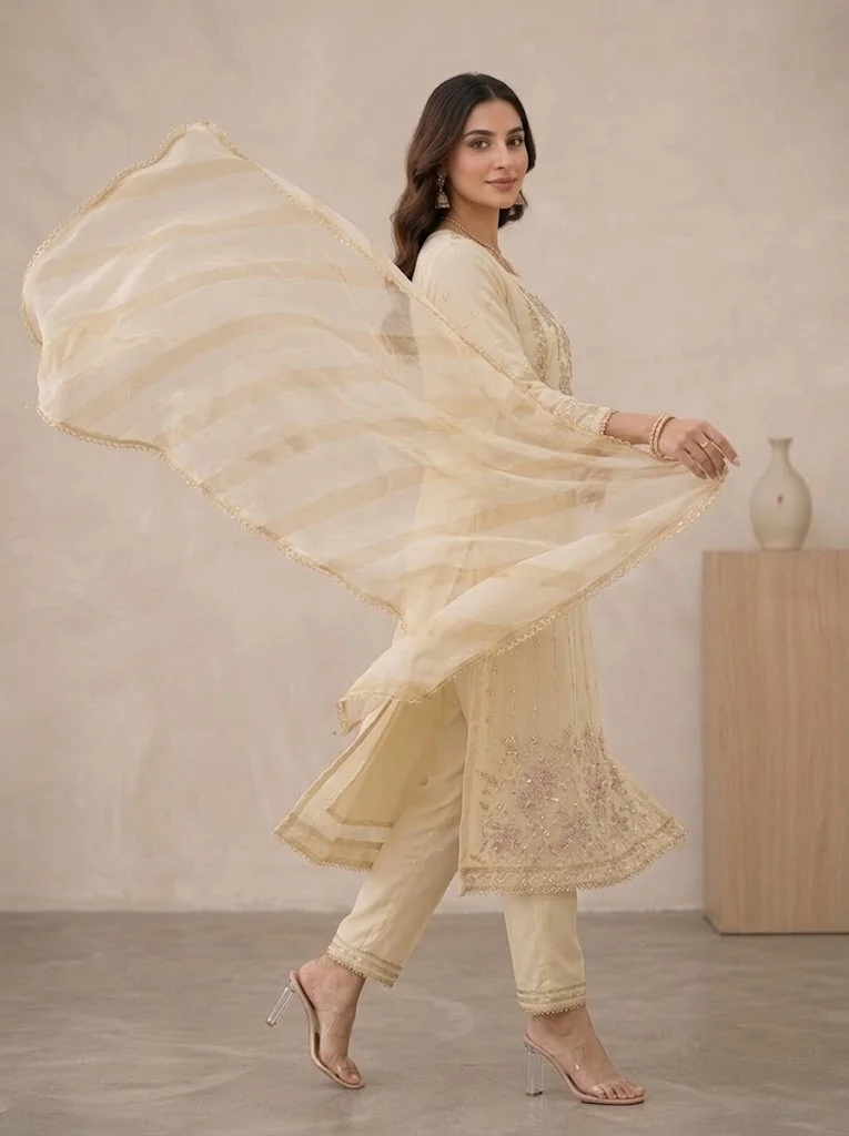 Viny VINY Ivory Floral Embroidered Suit Set – Women's Indian Ethnic Wear