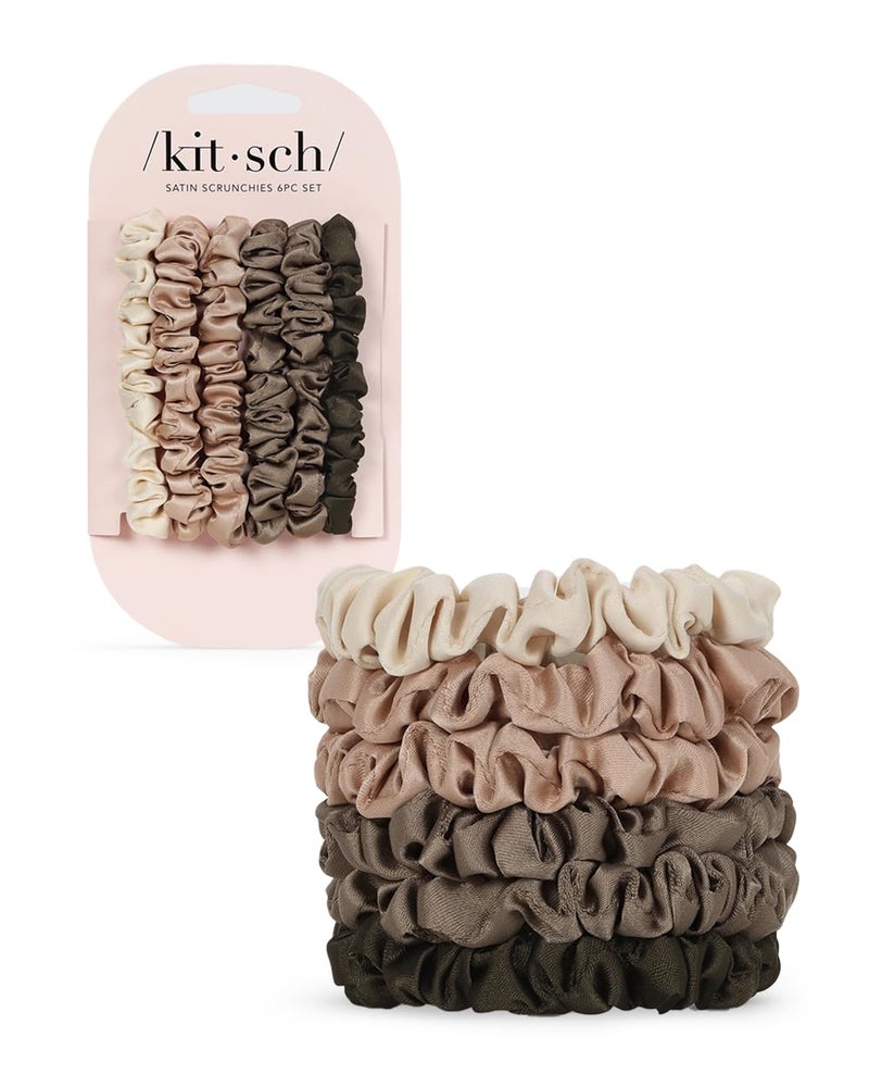 Kitsch Ultra Petite Satin Scrunchies for Women  No Crease Hair Ties for Girls  Scrunchies For All Hair Types and Textures Perfect for Day or Night  6 Pcs Eucalyptus