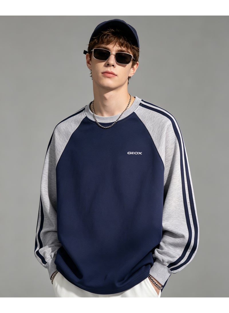 GEOX Unisex Casual Raglan Long Sleeve Crew Neck Top, Relaxed Fit Daily Wear Sweatshirt Navy Blue - Image 1