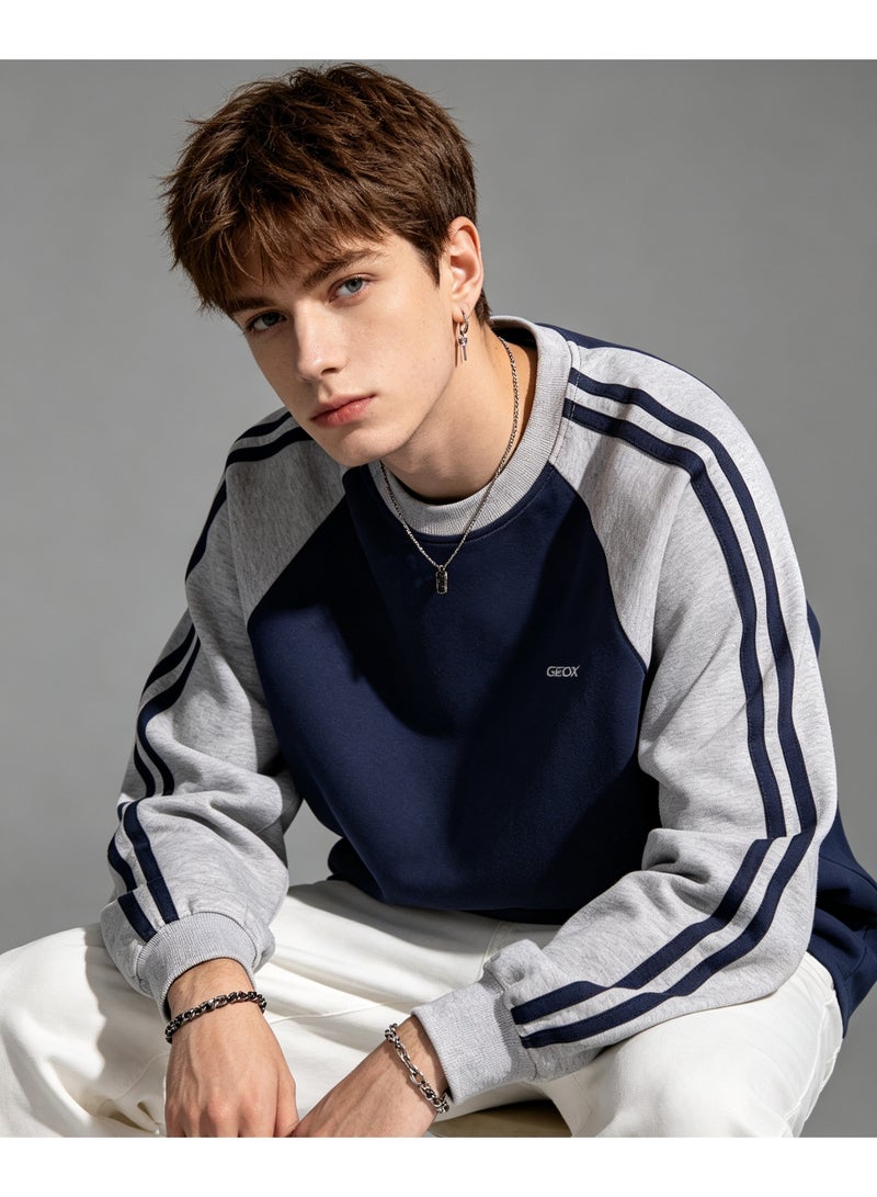 GEOX Unisex Casual Raglan Long Sleeve Crew Neck Top, Relaxed Fit Daily Wear Sweatshirt Navy Blue - Image 2