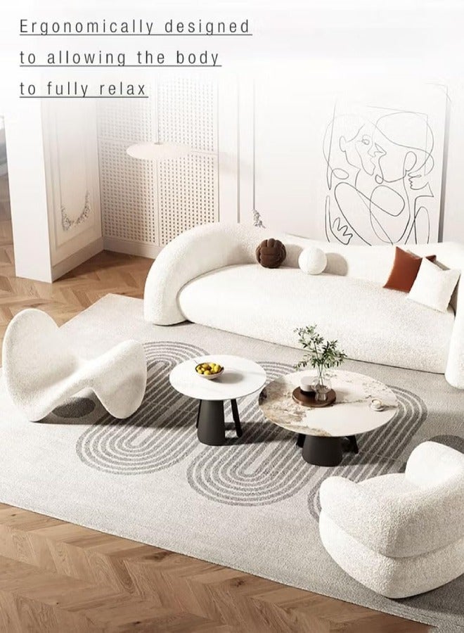 fashionhome Modern Wavy Boucle Lounge Chair Minimalist Ergonomic Accent Chair for Living Room Bedroom - Image 5