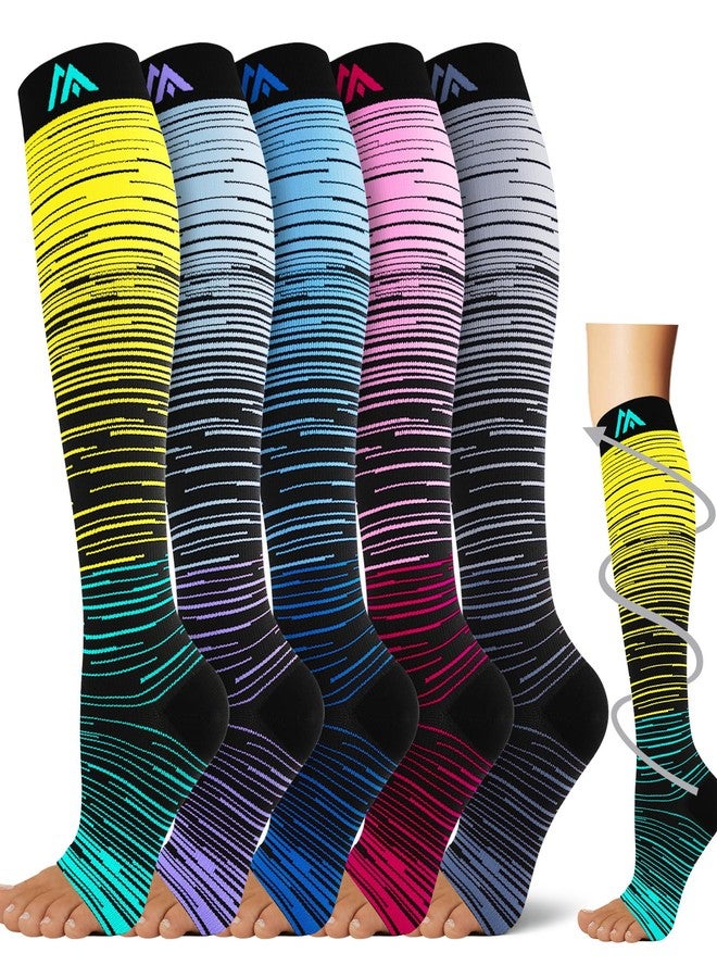 Hi Clasmix 5 Pairs Open the toe Compression Socks for Men & Women 20-30 mmHg Graduated Compression Stockings for Sports Running Flight Travel Pregnancy - Image 1