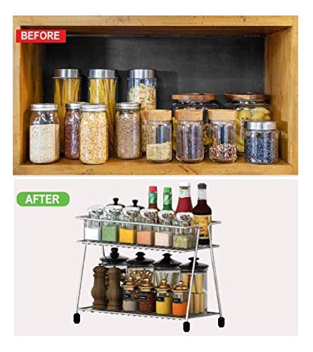 CR18 COLLECTION Multipurpose Spice Rack Stainless Steel 2 Layer Corner Storage Rack Shelf & Spice/Masala Boxes Container/Basket For Utensils-Dishes-Plates For Kitchen, Tiered Shelf, Countertop - Image 5
