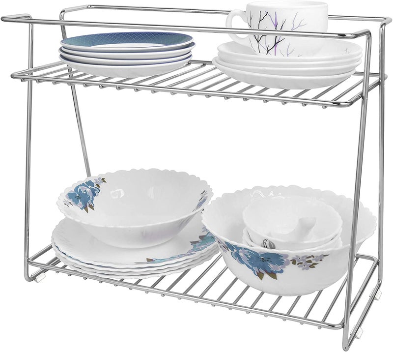 CR18 COLLECTION Multipurpose Spice Rack Stainless Steel 2 Layer Corner Storage Rack Shelf & Spice/Masala Boxes Container/Basket For Utensils-Dishes-Plates For Kitchen, Tiered Shelf, Countertop - Image 4