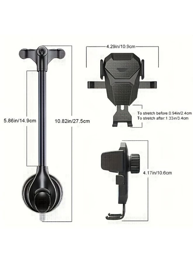 Black Car Phone Holder Strong Suction Cup Adjustable Arm Rotatable Dashboard Mount - Image 3