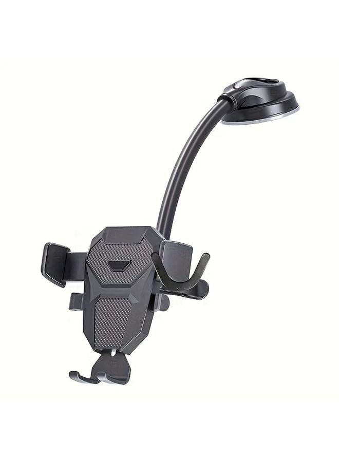 Black Car Phone Holder Strong Suction Cup Adjustable Arm Rotatable Dashboard Mount - Image 1