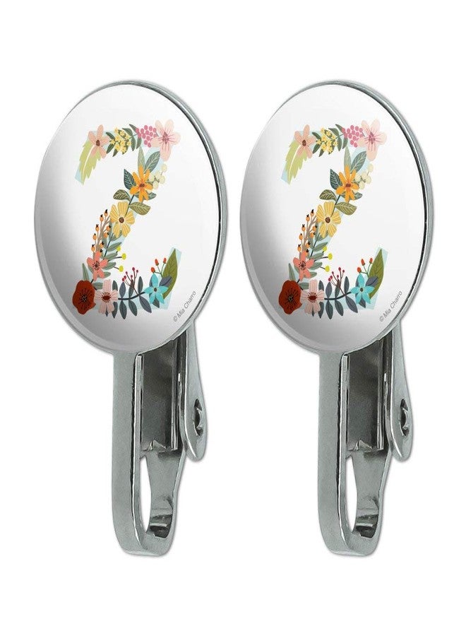 GRAPHICS & MORE Letter Z Floral Monogram Initial Novelty Clip-On Stud Earrings - Image 1