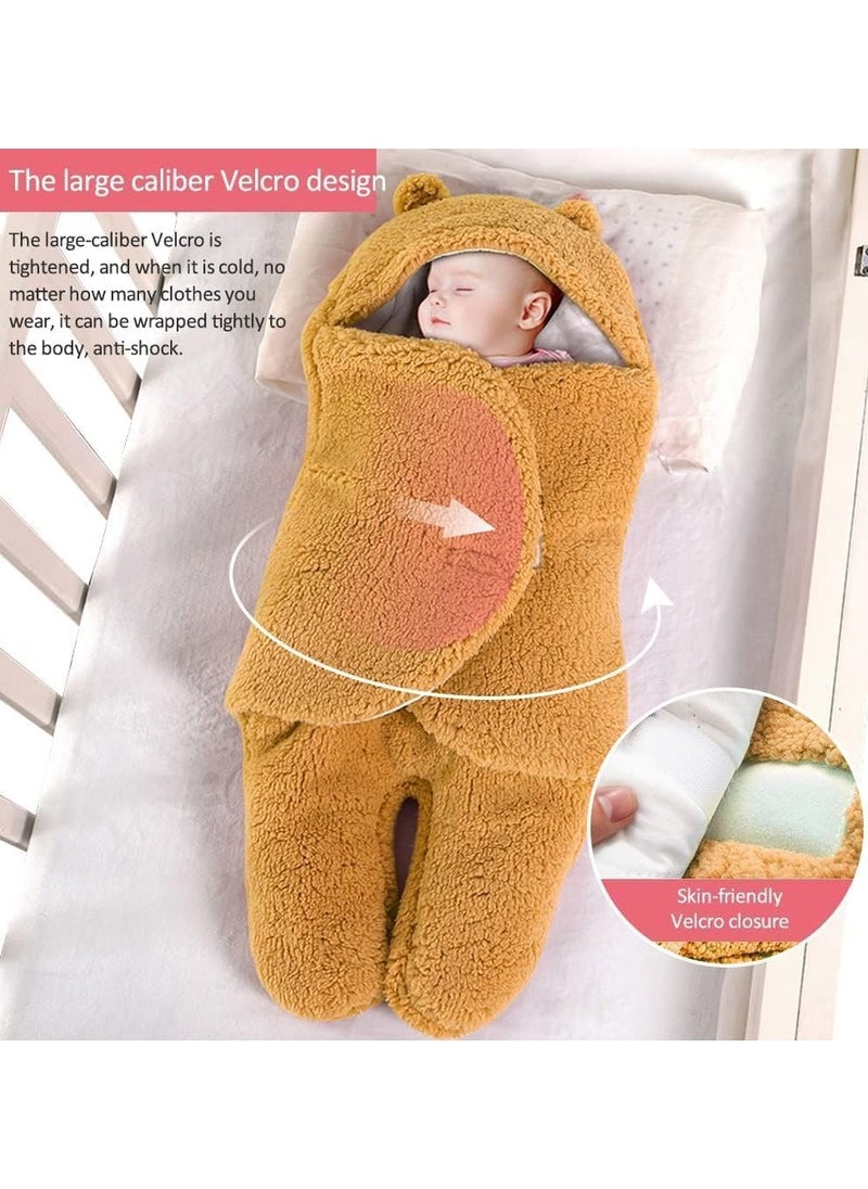 Bebiland - Baby Hooded Swaddle, Infant Wrap Blanket Bag, Newborn Receiving Blanket Unisex Boys Girls Sleeping Bag Plush Wrap, Swaddle Baby Clothes Brown Bear (0-3 Months) - Image 1