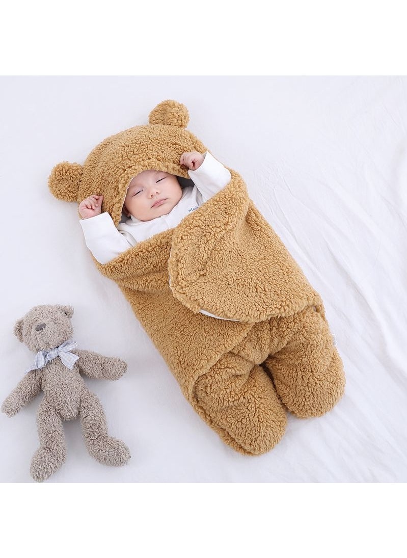 Bebiland - Baby Hooded Swaddle, Infant Wrap Blanket Bag, Newborn Receiving Blanket Unisex Boys Girls Sleeping Bag Plush Wrap, Swaddle Baby Clothes Brown Bear (0-3 Months) - Image 1