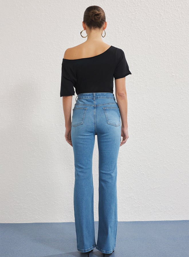 trendyol Light Blue High Waist Flare Jeans - Image 4